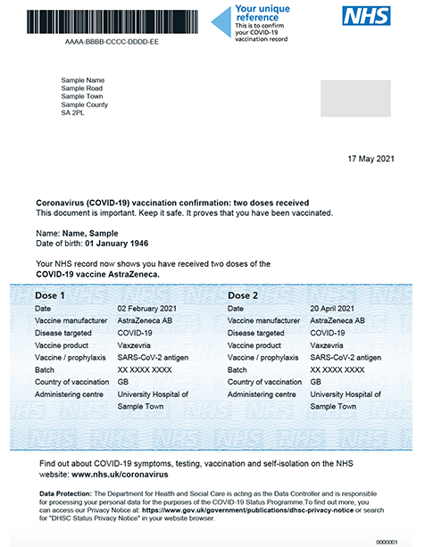 Covid-19 vaccination letter mock-up - enlarge